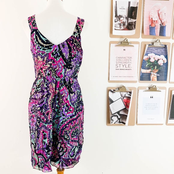 Tibi Empire Waist Silk Dress Sz 10 Metallic Floral - Picture 4 of 7